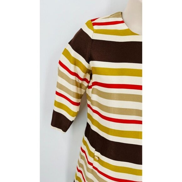 J. McLaughlin Stripe Dress Jewel Neck Color Block Stripe SZ 10 Fall Tones - Picture 3 of 14